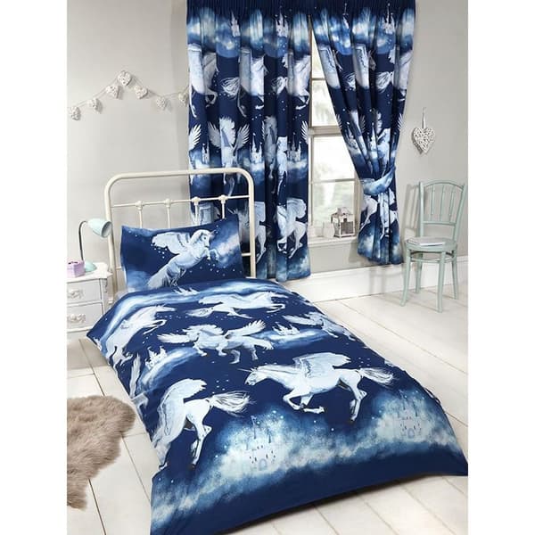 Bedding & Beyond Stardust Unicorn Påslakanset Dubbel Marinblå/Vit Navy/White Double