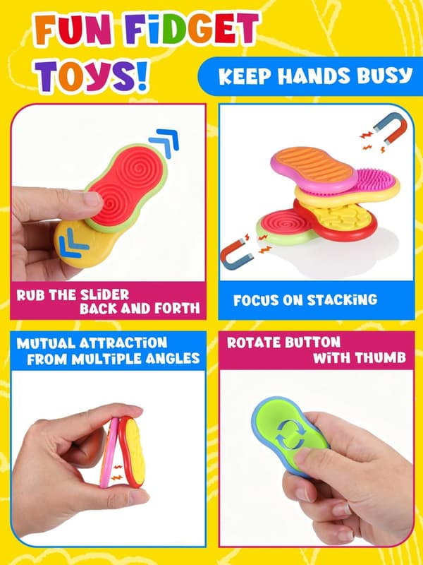 Set med 6 magnetiska snurror, lämplig för vuxna och barn