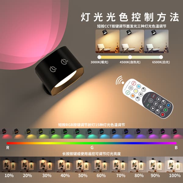 15-Color LED Magnetic Cabinet Light – USB Rechargeable Remote Control Wardrobe Lamp 2 lights, 1 remote control