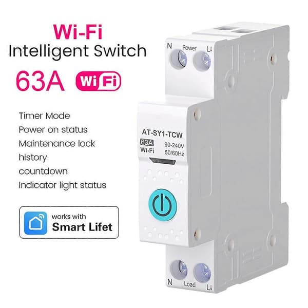 TUYA WIFI Smart afbryder strømmåler Smart Switch 1P 63A DIN-skinne til Smart Home WIFI Uden måling No metering