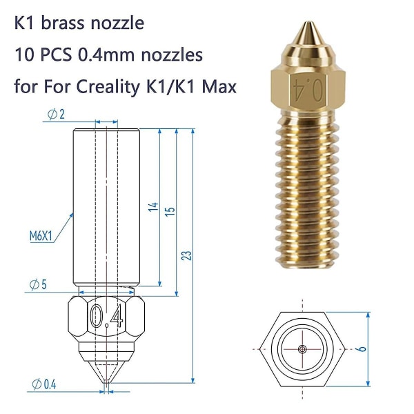 10 STK K1 Mässingsmunstycken, 3D-skrivare 10 STK High Speed ​​0,4 mm munstycken för K1, K1 Max Gold