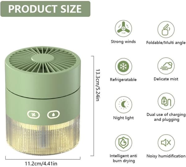 USB desktop forstøverventilator, bærbar forstøverventilator med 350 ml vandtank (grøn)