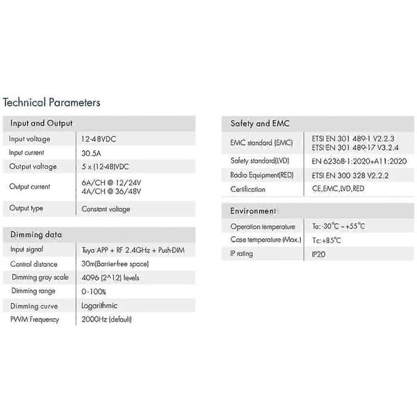 WiFi 5-i-1 LED-controller DC 12V 24V 36V 48V 30A lysdæmper med AC trykafbryder dæmpning APP stemmestyring musikmodel White