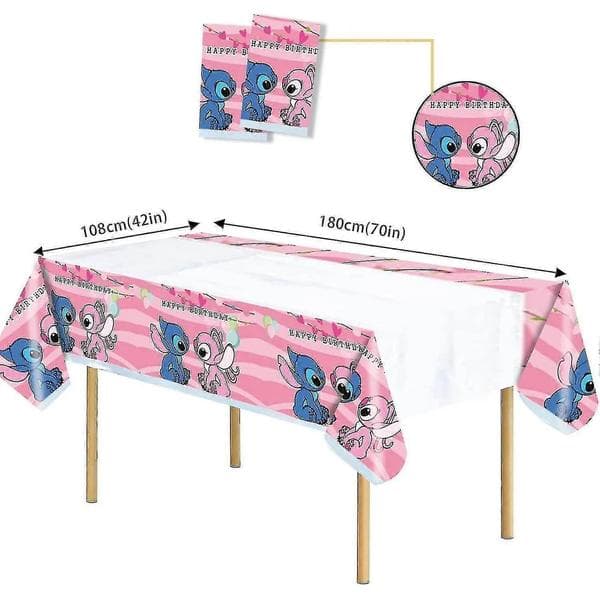 2 stk. lyserøde Stitch og Lilo dug, til pigers Stitch og Lilo tema fødselsdagsfest