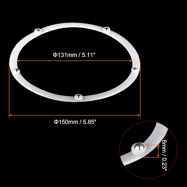 6-tums roterande vridbar stativ med stålkuls Lazy Susan bas snurrbord vit 6-pack