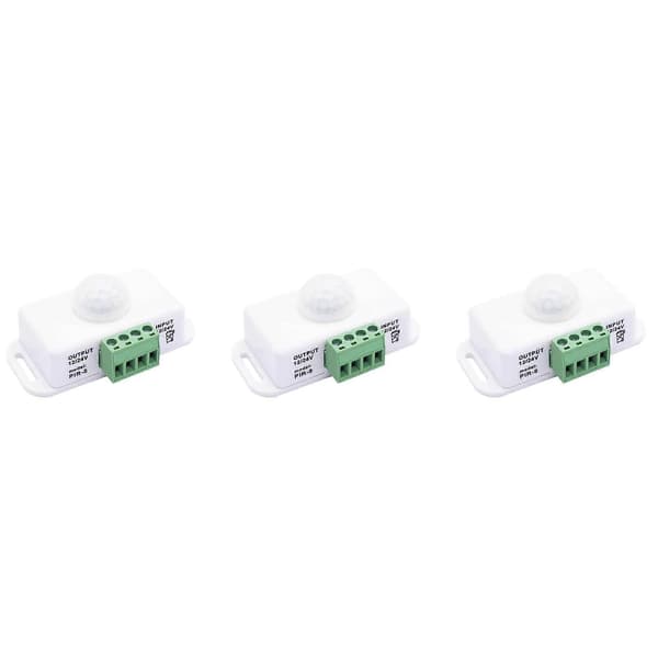 3X DC 12V 24V PIR Bevegelsessensor Funksjonskontroller LED-bryter Kropp Infrarød Bryter Bevegelsestimer Hvit for LED-strips White
