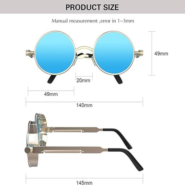 Retro Gotiske Steampunk Solbriller for Kvinner Menn Rund Linse Metallramme