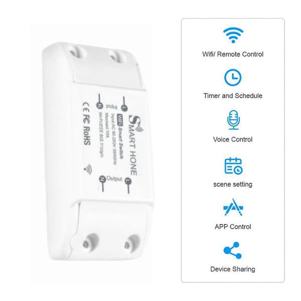 4X Smart Switch Tuya Smart Home Wifi Switch Telefon Trådlös Fjärrkontroll Timing Mini Switch Trådlös Relämodul Blanc