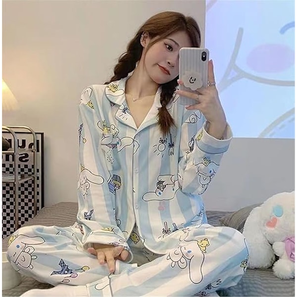 Kawaii Pyjamas Søde Tegneserie Student Kollegie Hjemmetøj Kæreste Gave Striped Cinnamoroll L