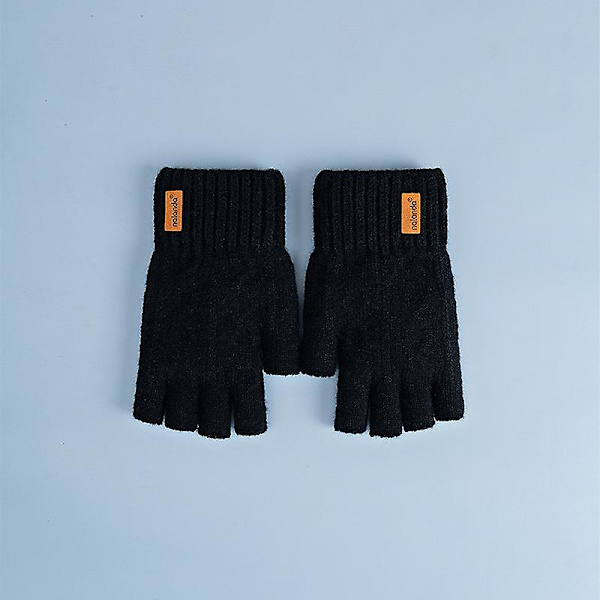 Vinterfingerlösa handskar för kvinnor män, varm alpackaull Stretchy sticka halvfingerhandskar, kallt väder mjuka fingerlösa handskar för arbete Black