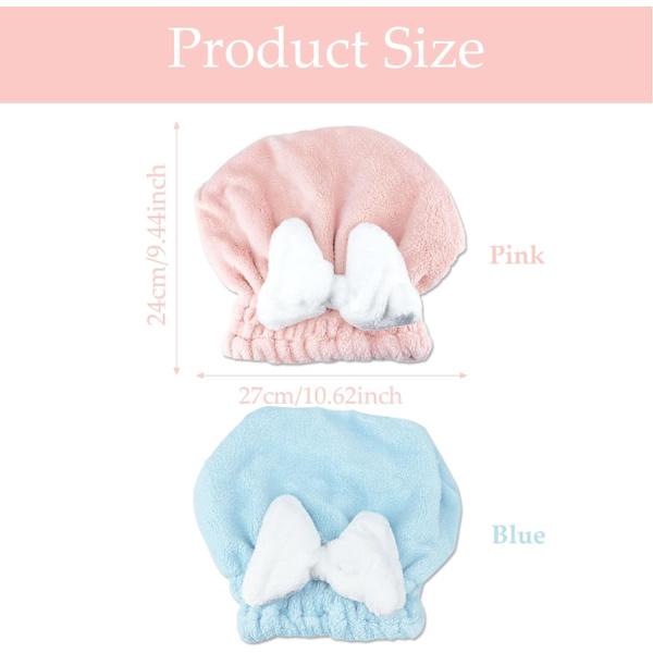 2 stk. Hurtigtørrende Håndklæde til Hår, Mikrofiber Håndklæde Super Absorberende Anti Frizz Tørt Hår Hat, Super Absorberende Sløjfe-Knap-Fri Koral Fleece Tørt Hår Hat