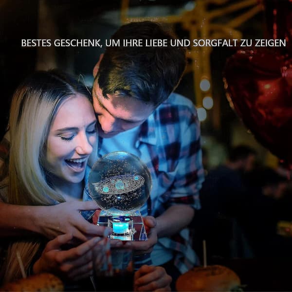 3D solsystem krystalkugle med LED-base, astronomi natlampe til boligindretning, kæreste, kone, mor, kvinder Solar System