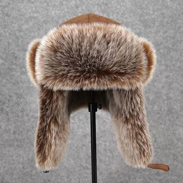 Vinterplys pilot hat, unisex, varm snehat med øreklapper brown