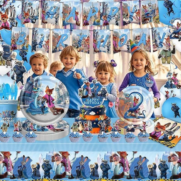 Zootopia 2 Tema Børnefødselsdagsdekorationer Zootopia Kanin Spiral Trækflag Ballon Sæt A 1set