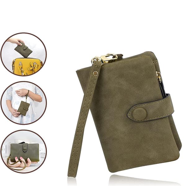 Damplånbok Läder Bifold Handväska Kopplingsplånbok (Grön)