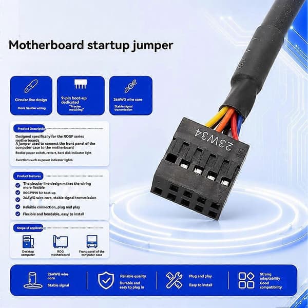 Bundkort Nulstil Strøm SW Switch Jumper Kabel til ASUS ROG Front F_PANEL Tilslutningskabel Switch Opstartskabel Noir