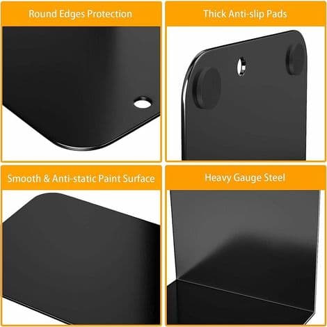 Svarta 2-pack, 19,5x13,6x10,5cm Bokstöd, Bokstöd i metall för tunga böcker