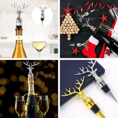 Flaskestopper, vinflaskestopper i sinklegering, hjortehode champagnekork, til jul