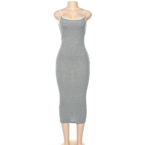 Women's Spring Summer Spaghetti Strap Solid Color Slim Long Knitted Dress Women's Sling Backless Party Dress White White M