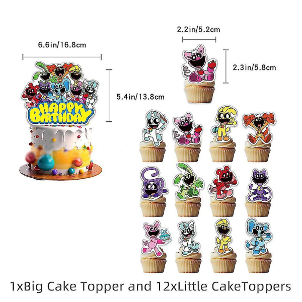 Leende Critters Barn Födelsedagsfest Tillbehör Skräckspel Tema Ballonger Banner Tårta & Cupcake Toppers Dekoration Kit