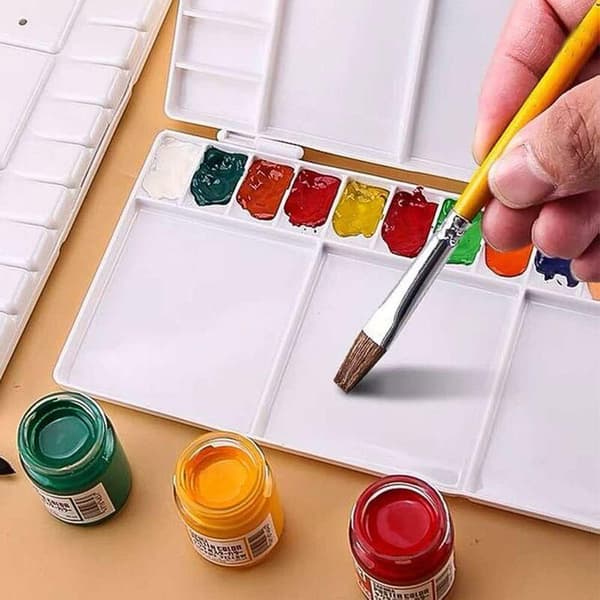 Two-pack foldable palettes, 25-compartment rectangular plastic palettes, portable palette tray with thumb hole.