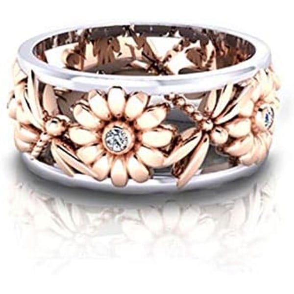 925 Silver Daisy Flower Ring for Women in Rose Gold with Clear Cubic Zirconia Weeding Gift, Valentine's Day Gift, Anniversaries Gift Size Q