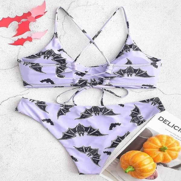 Stjerne Sol Måne Print Badedragter til Kvinder Krydsende Snøre Triangle Bikini (L)