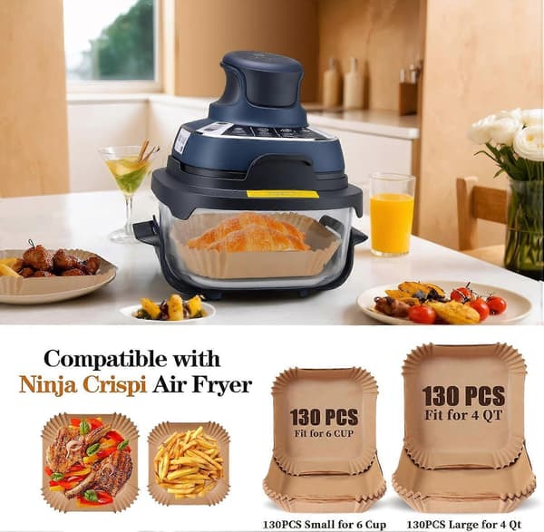 260 stk. Airfryer-indsatser til engangsbrug til Ninja Crispi, bagepapirark Airfryer-tilbehør til Ninja Glass bærbart madlavningssystem