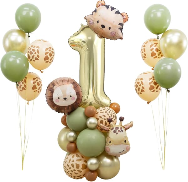 Bursdagsdekorasjoner med dyreformede ballonger, dekorasjoner til en første bursdag
