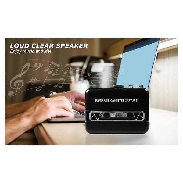 Opgrader USB-kassettebånd til pc Super USB-kassette-til-MP3-optagelse Audio Musikafspiller CD-konverter Noir