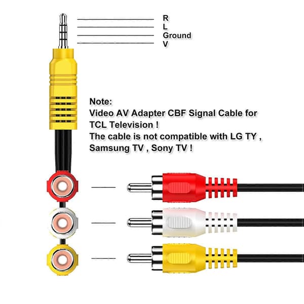 3,5 mm til 3 RCA-kabel, Video AV-komponentadapterkabel erstatning til TCL TV, 3 RCA til AV-indgangsadapter - 23 cm/9 tommer