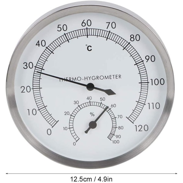 2-i-1 badstuetermometer i rustfritt stål Hygrometer Termo-Hygrometer Innendørs badstueutstyr, tilbehør
