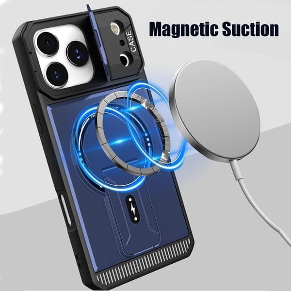 Magnetisk flip-etui til iPhone 17 Pro Max - Militær standard faldbeskyttelse, indbygget støttefod og kamerabeskyttelse (Sort) black
