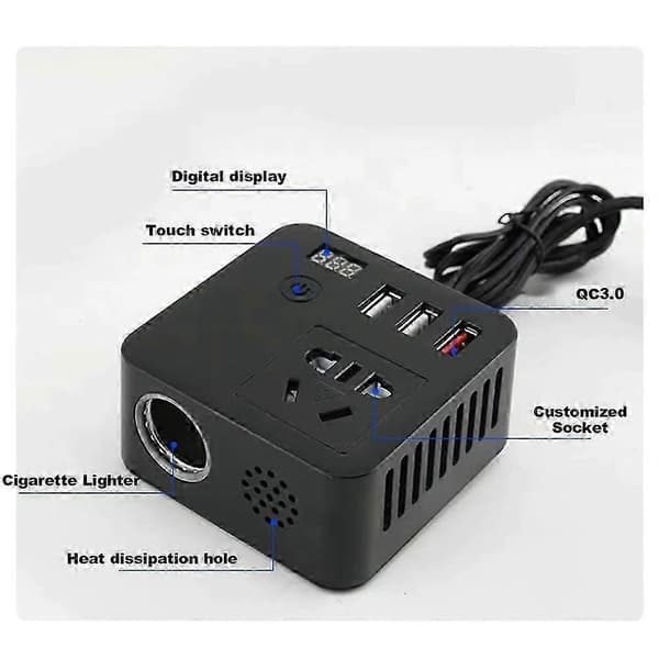Bilomformer 24v til 220v Biloplader Lastbil Multifunktions Bilstrømkortkonverter Black