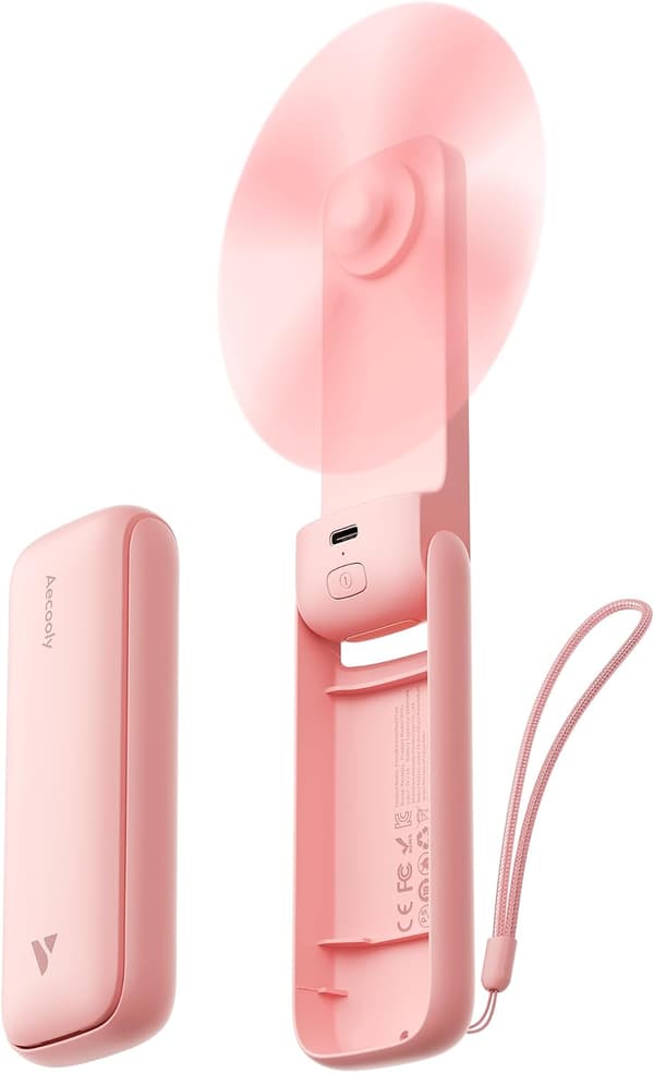 Bærbar vifte, mini lommevifte – rosa
