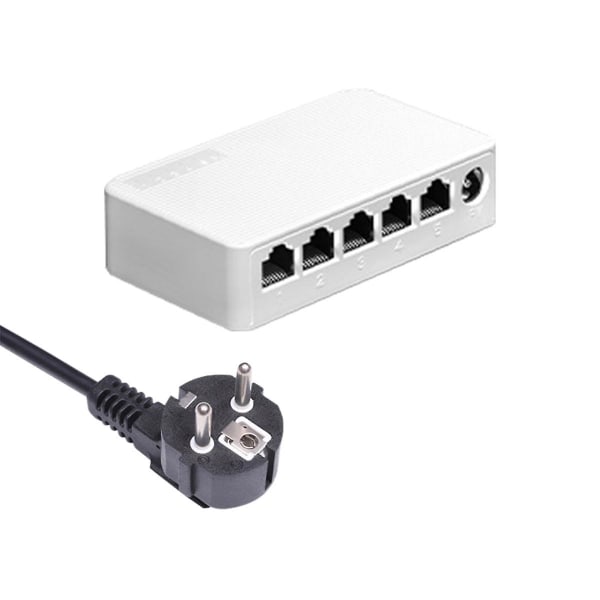 5 Port 100 Mbps Ethernet Switch Mini Switch Bærbar RJ45 Hub Ethernet Splitter med strømkabel EU-plugg