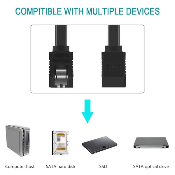 SATA-kabel III 6 Gbps Rett HDD SDD Datakabel med Lås 45 cm Kompatibel for SATA HDD, SSD, CD-stasjon, CD-brenner