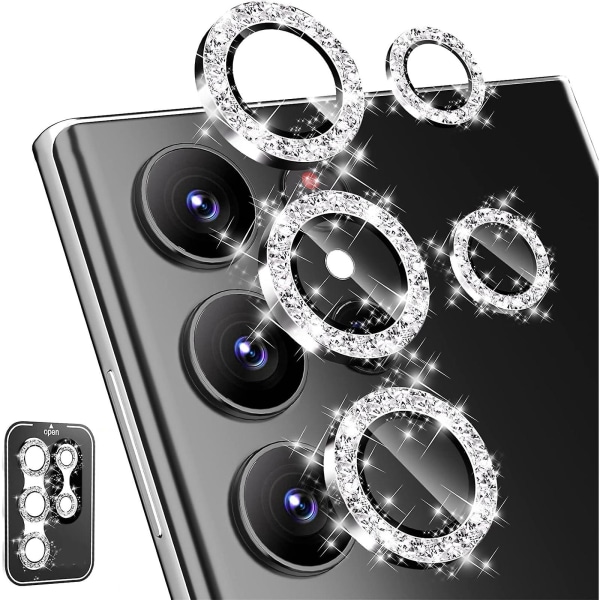 För Samsung Galaxy S24 Ultra kameralinsskydd, 9h härdat glas cover Glitter metall Individuell ring Hd kameralinsfilm silver
