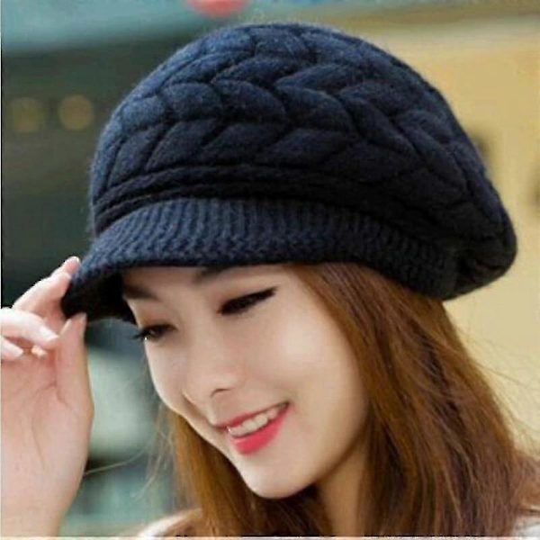 Stickad mössa, vintermössor, dam beanie-mössa