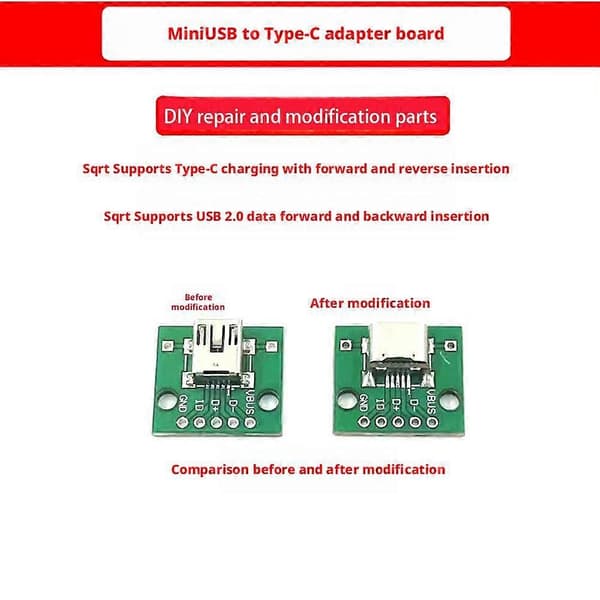 Mini USB hona till USB Typ C hane Jack Plug Kabeladapter Omvandlare< Y5A8 5 pcs MC004