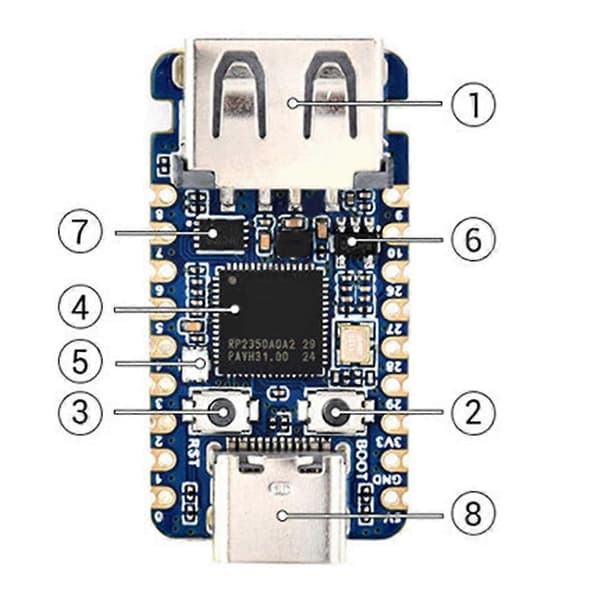 Waveshare RP2350A USB Mini utviklingskort for Raspberry Pi RP2350A Dual-Core & Dual-Architecture mikrokontroller 150MHZ B Blue Welded