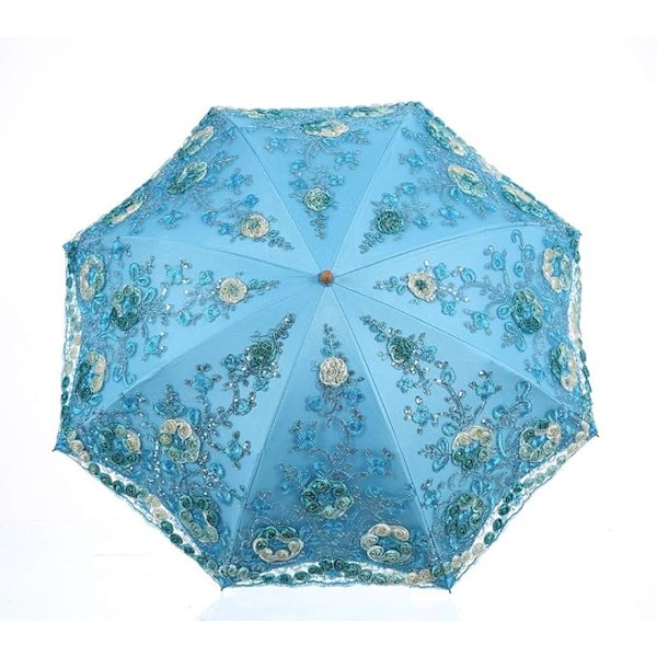 Hopfällbart UV-parasoll Snö/Regn/Sol Paraply Broderi Bröllopsparaply Blue