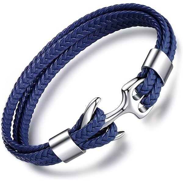 Men's Genuine Leather Bracelet Titanium Clasp Anchor Bracelets 8.86"(22.5cm) with FREE Giftbox Giftcard