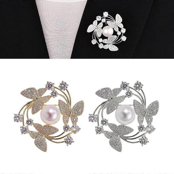 Stilig blomsterfuglebroche med solid legering og simulerte perler Formell uformell bruk Flerfarget Silver