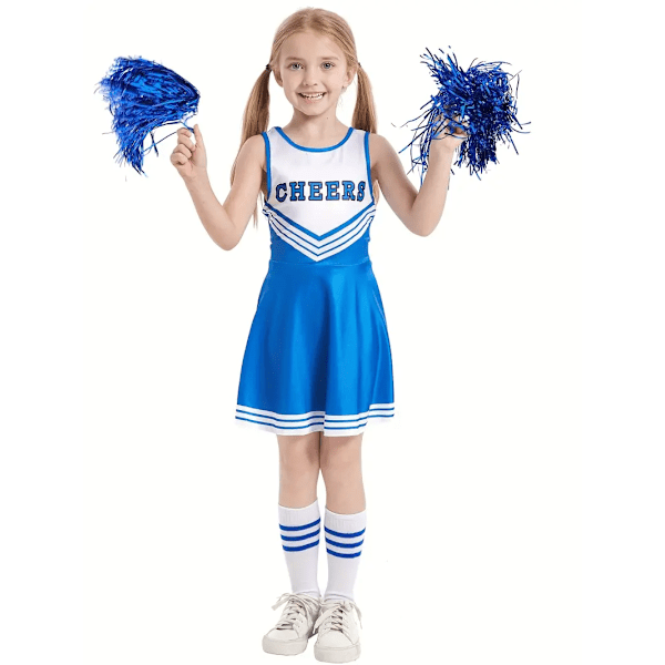 Plus Size Cheerleading Uniformer för Kvinnor Vuxna Cheerleading Kostymer med Pom Poms Lämpliga för Klä Upp-Fester Sportmatcher blue 120CM