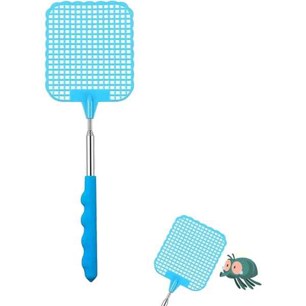 Extendable Fly Swatter,Manual Extendable Fly Catcher, Insect Swatter with Strong Telescopic Handle, Pest Control Flies and Insects (Blue)