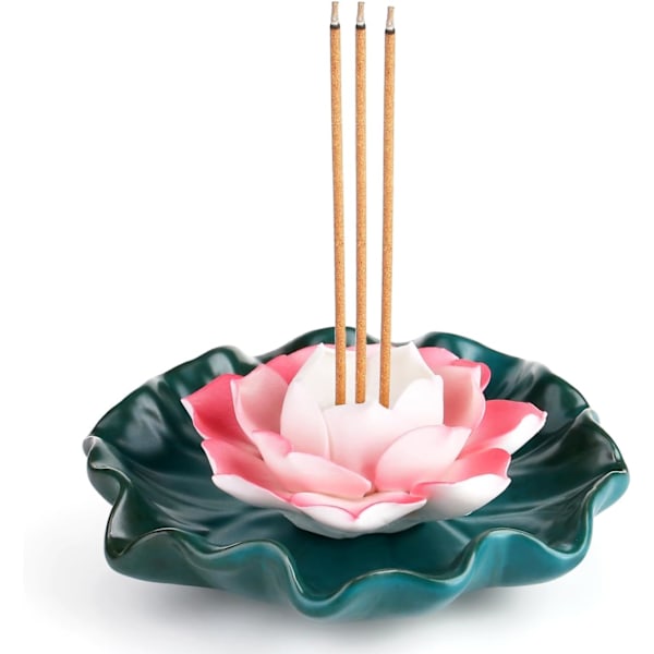 Red Lotus Incense Burner Holder Ceramic Incense Holder Incense Stick Holders with Detachable Ash Catcher,Holders for Sticks