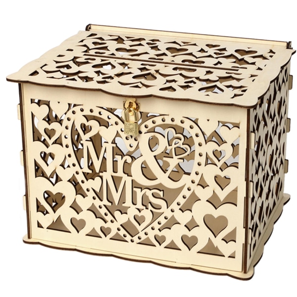 DIY Wooden Visittkort Box Mr. Mrs. Logg inn Carving Box Bryllupsrekvisita Small