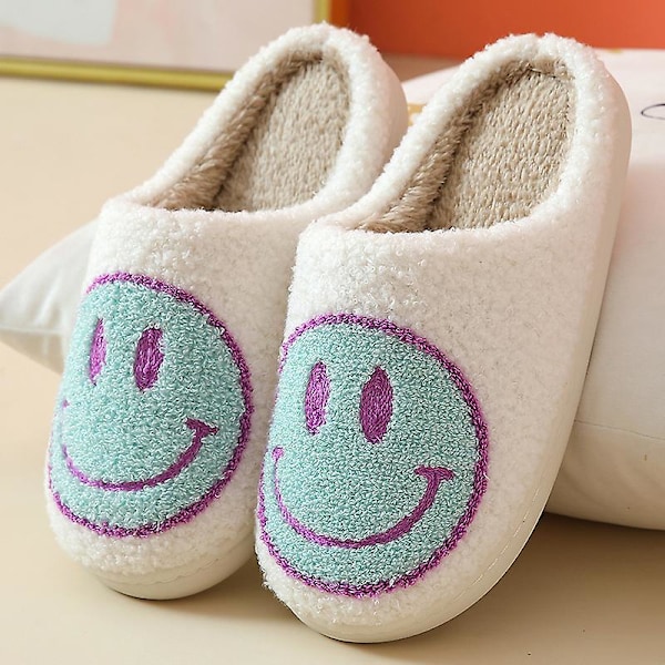 Smiley Hairy Couple Bomulds Slippers Sød Tyk Bund Tegneserie Anti-slip Kvindelige Modeller Pakke Hæl Slippers green 41-42