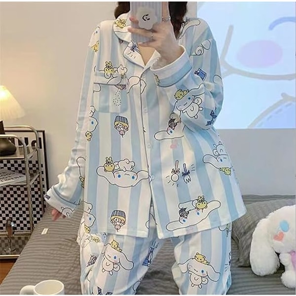 Kawaii Pyjamas Søt Tegneserie Student Hybel Hjemmekler Kjærestegave Striped Cinnamoroll XL